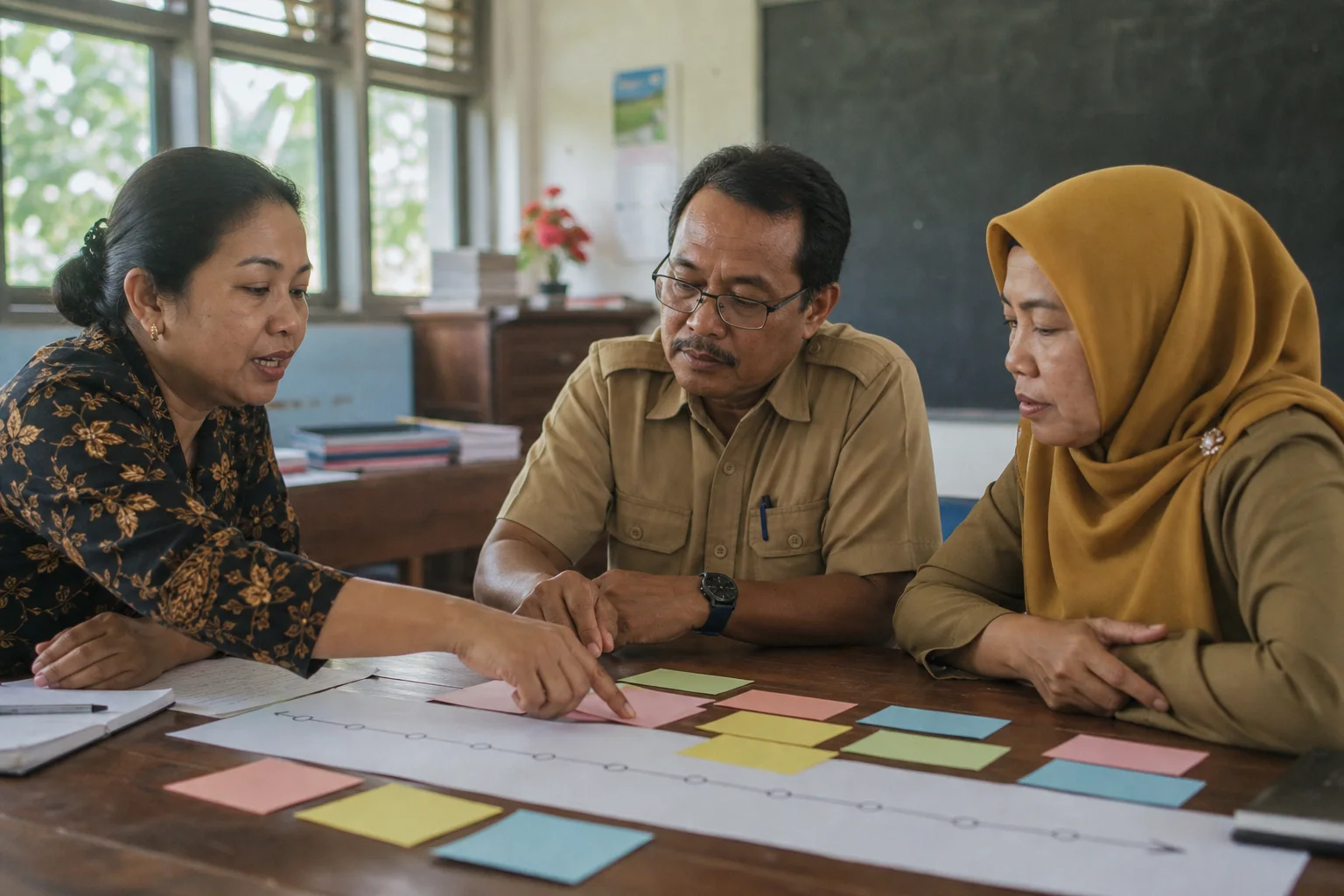 Fasilitator dan pemimpin sekolah memilih prioritas program bersama