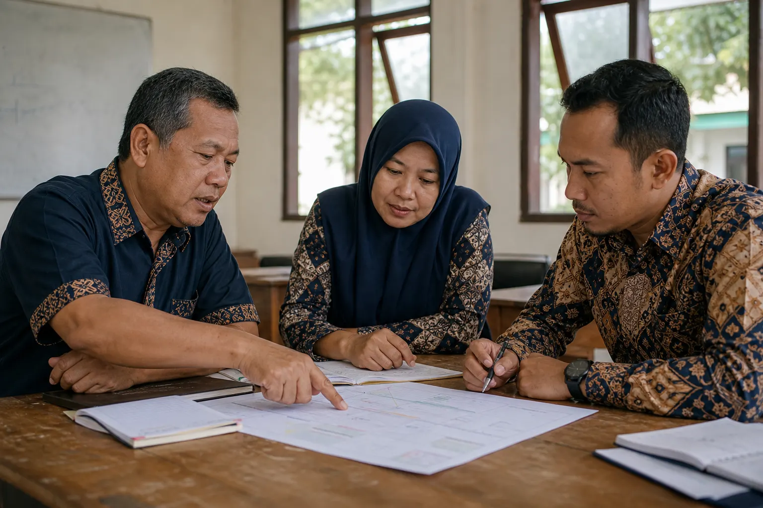Tim pemimpin sekolah menelaah peta jalan transformasi pendidikan bersama